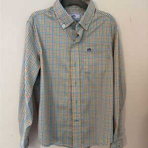 Southern Tide Orange and Blue Checkered Shirt